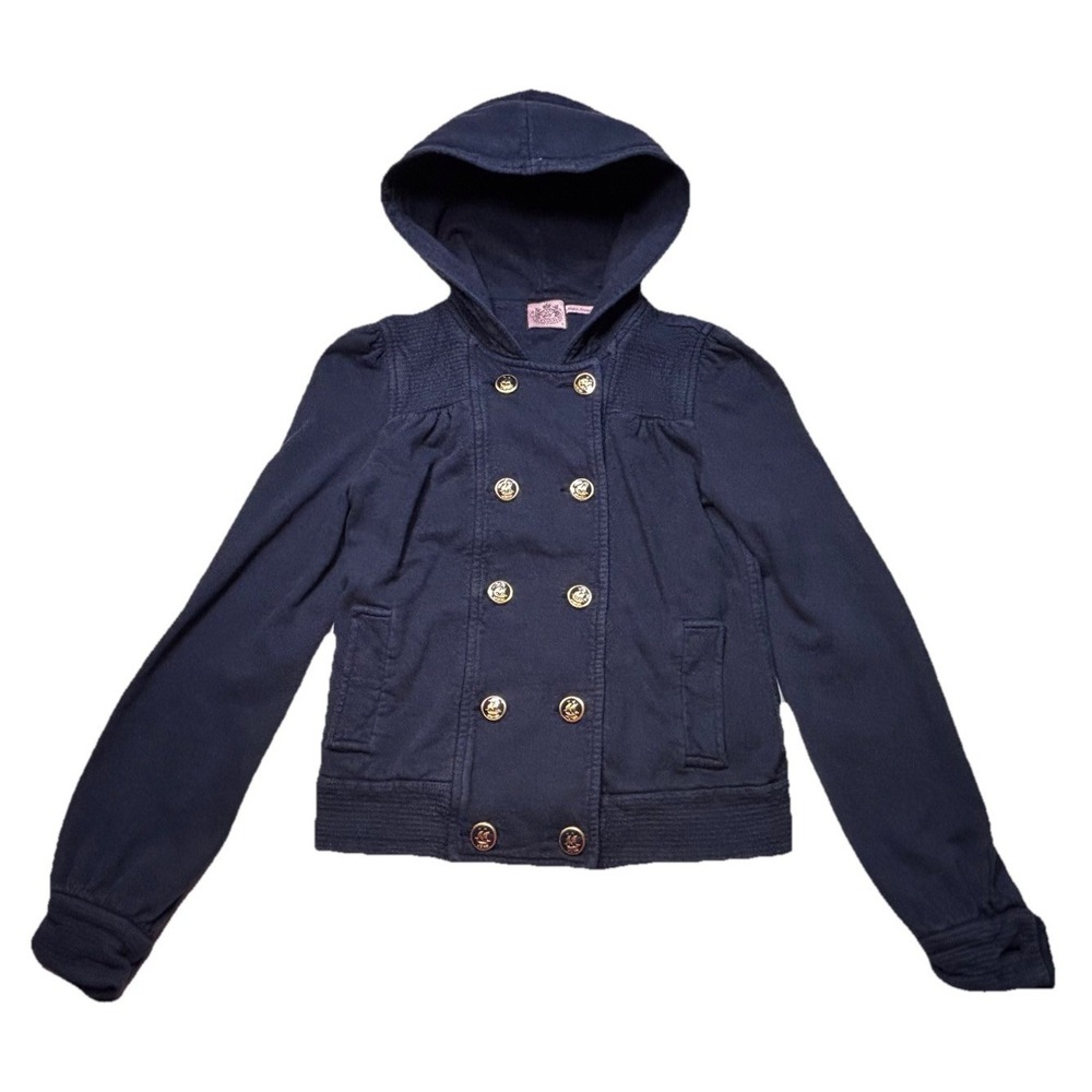 Vintage Y2K Women's Juicy Couture Navy Blue Double Breasted Sweater Jacket Small